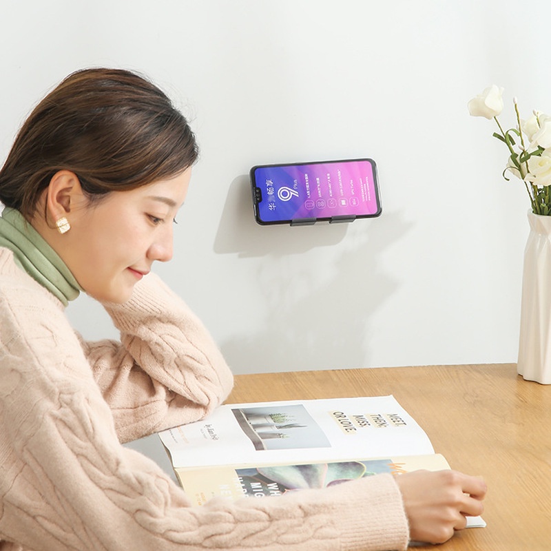 Portable Bedside Mobile Phone Charging Holder Stand Non-marking Sticky Wall-mounted Charging Storage Rack