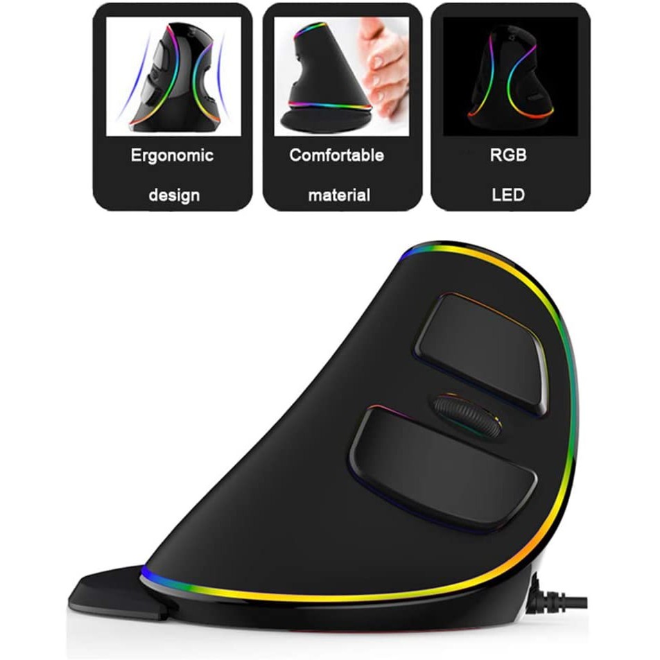 DELUX M618 PLUS - Wired Optical Ergonomic Vertical Mouse RGB Version