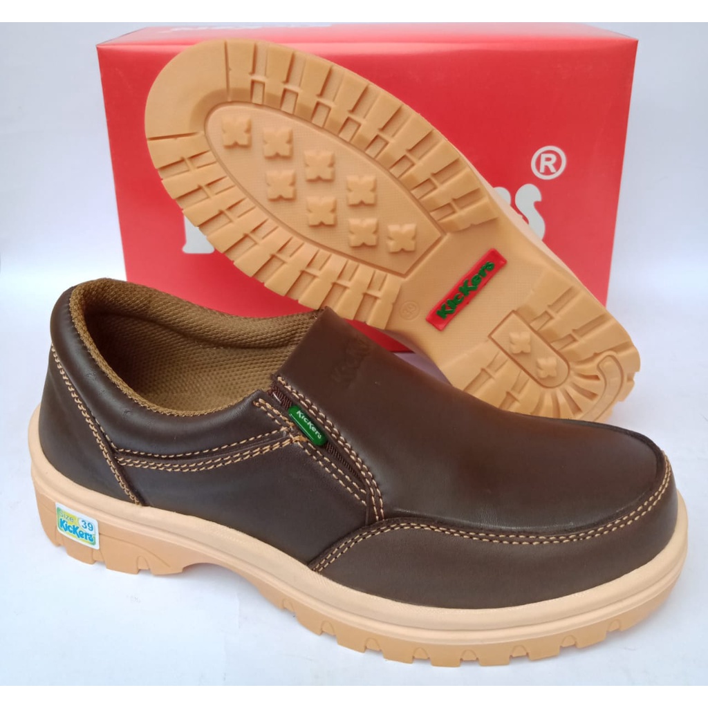 Kickers sepatu pria casual santai kulit asli original kasual slip on elastis selop tanpa taliterbaru