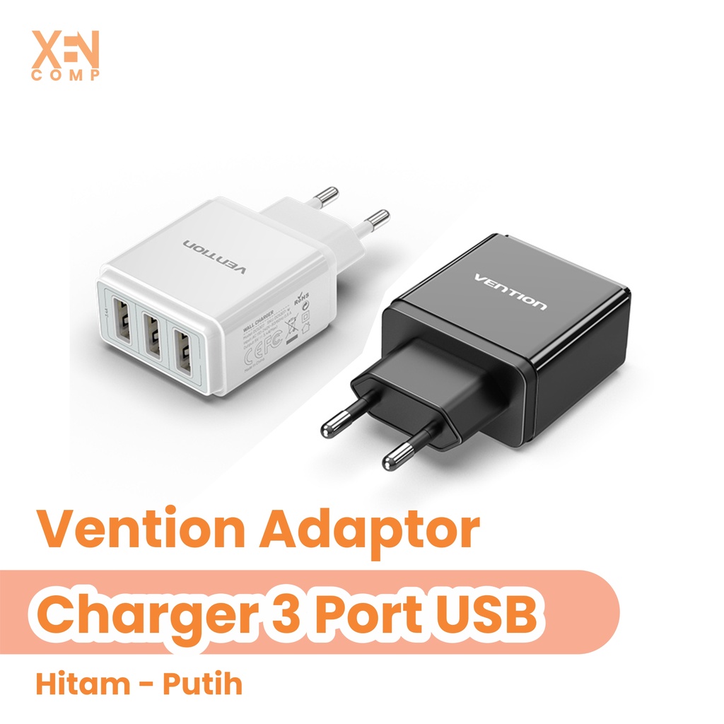 Batok Charger Power Adaptor Charger 3 Port USB Kepala Charger Vention 5V 2.4A Original