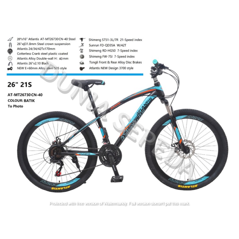 MTB 26 ATLANTIS 730 CN-40MM 3x7SP VELG TINGGI TERMURAH ORI 100%