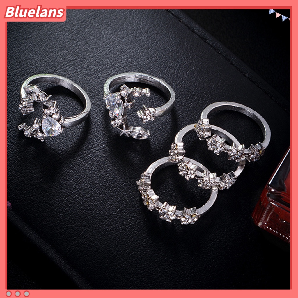Bluelans 5Pcs Ring Lightweight Rhinestones Alloy Alloy Finger Ring