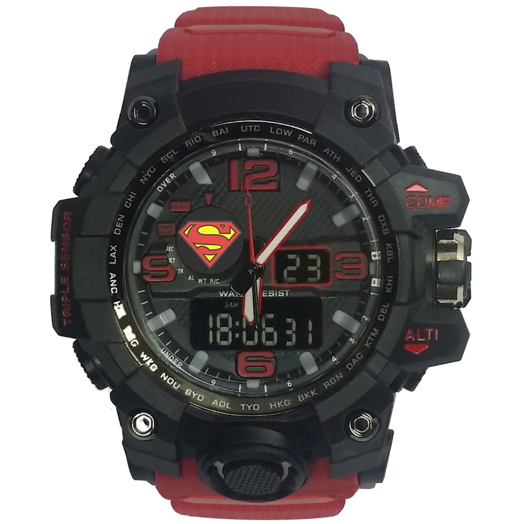 (Istimewa Bossque) Jam SUPERMAN Double Time Tali Merah Marun (Exclusive)