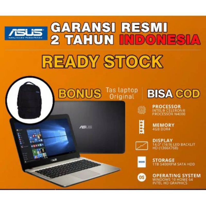Laptop ASUS X441 MA, Intel Celeron N4020, Penyimpanan 1 TB