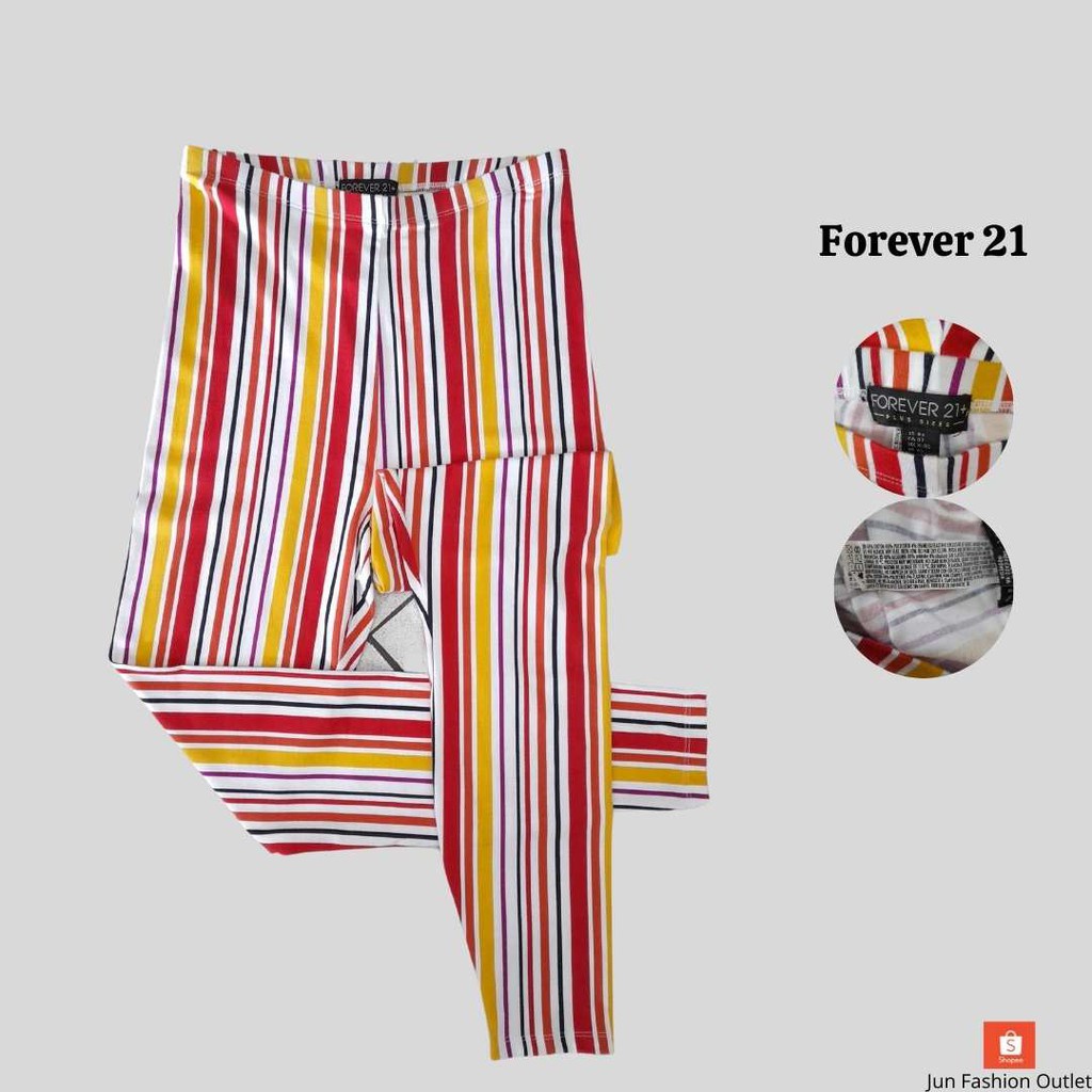 FOREVER 21 - legging motif salur big size - legging bigsize Celana Panjang Original Premium Pakaian 