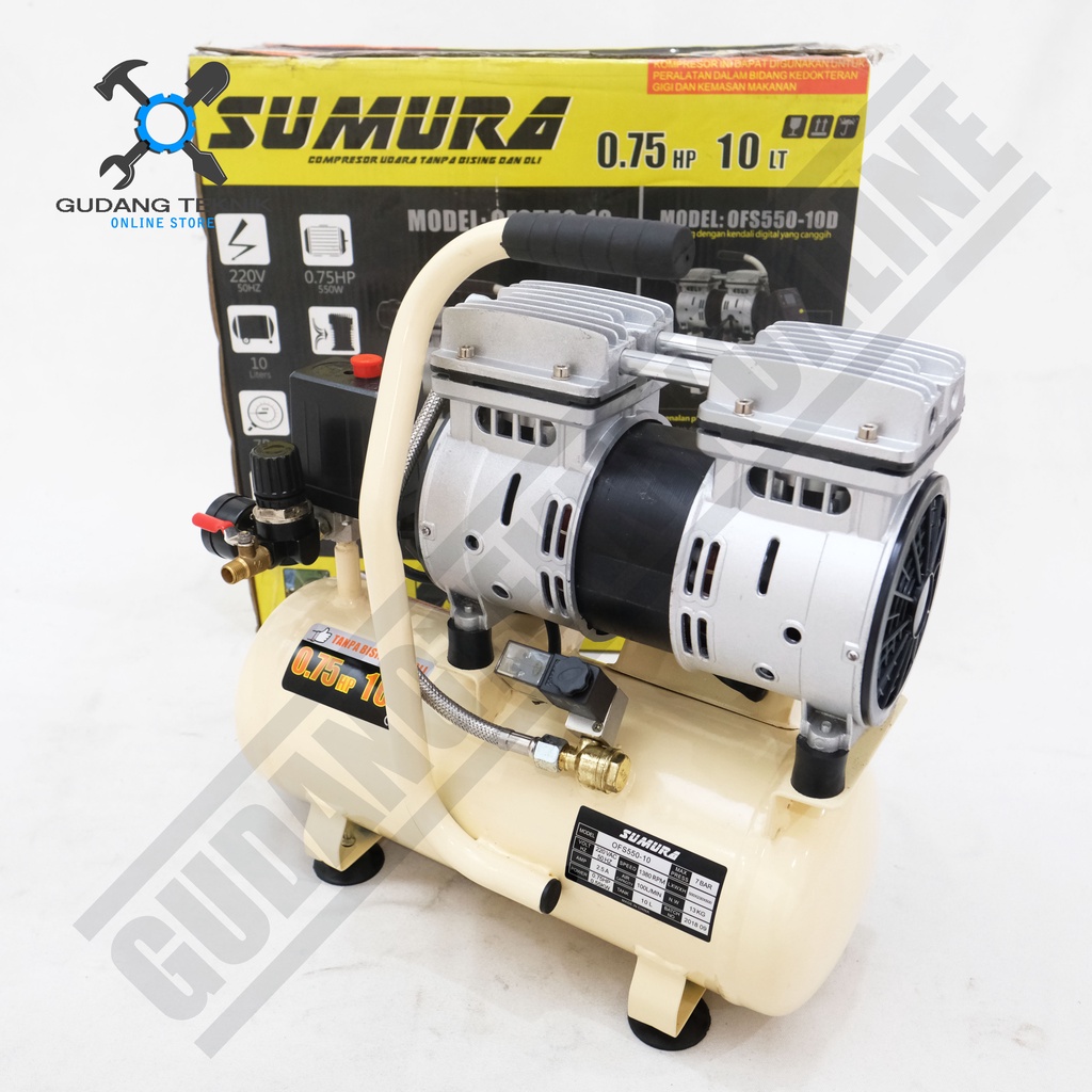 Kompresor Angin Tanpa Oli SUMURA OFS 550-10 / Air Compressor Oilless SUMURA OFS550-10 3/4Hp 10L