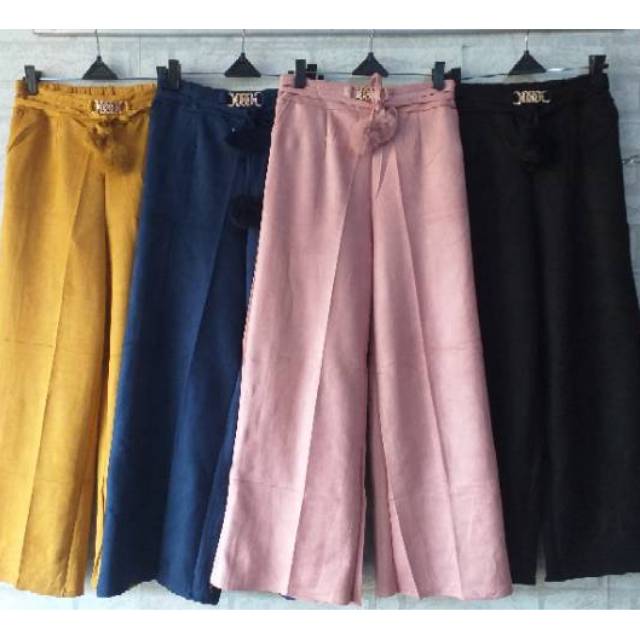  Celana  panjang kulot  suede  polos 8 warna import Shopee 