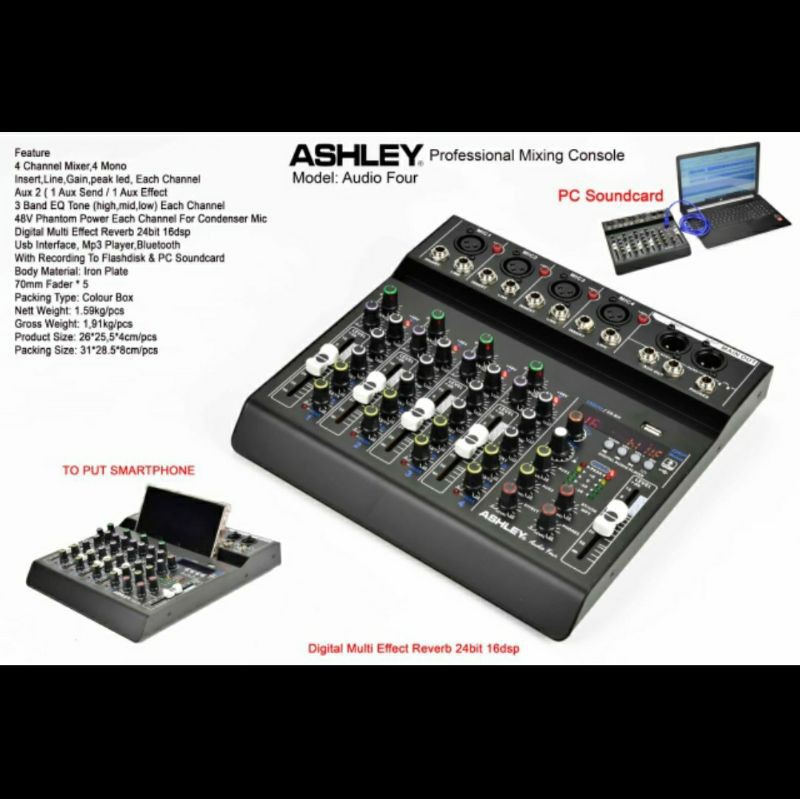 MIXER AUDIO ASHLEY AUDIO FOUR 4CH USB-BLUETOOTH-SOUND CARD