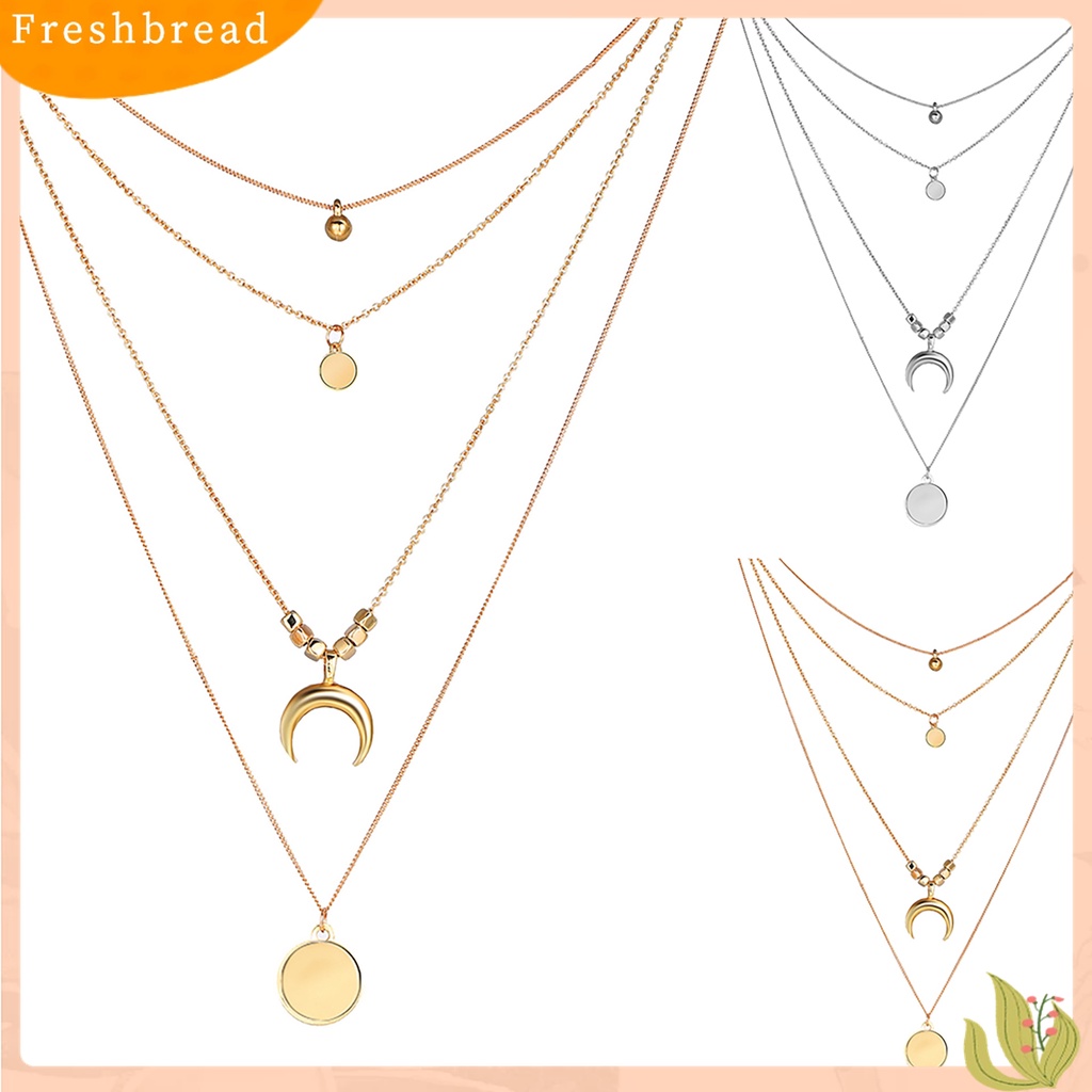 [Fresh]Women Crescent Moon Bell Round Pendant Multi Layer Chain Necklace Jewelry Gift