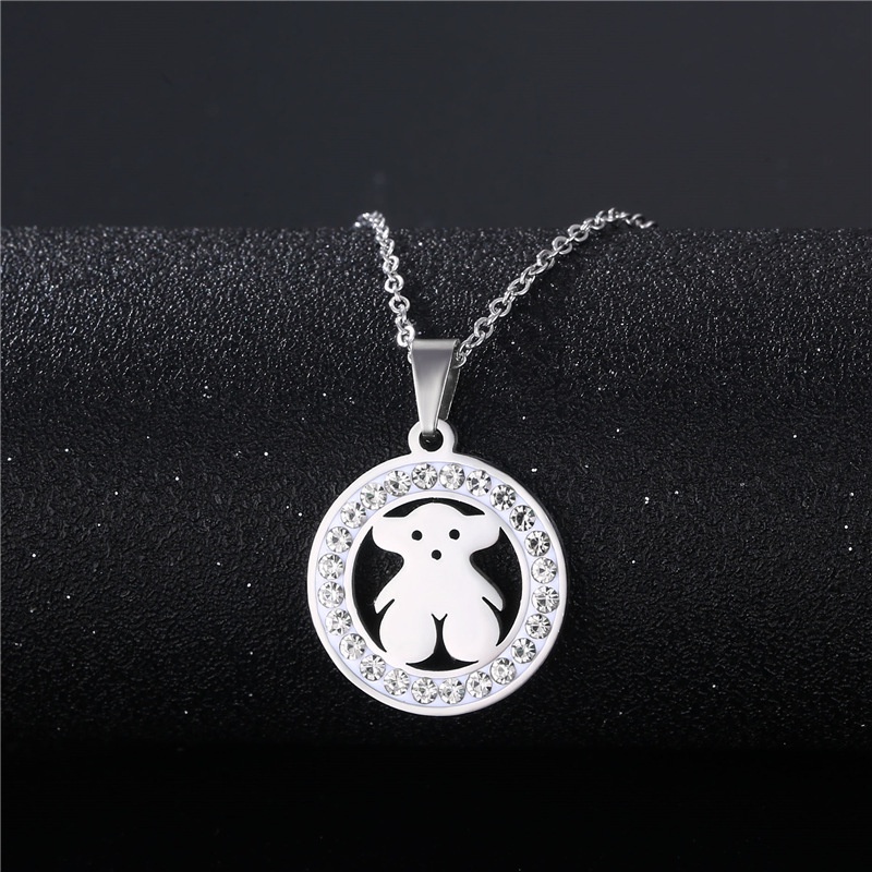 Fashion geometri pola penuh diamond pendant wanita Amerika Selatan stainless steel round Beruang Kal