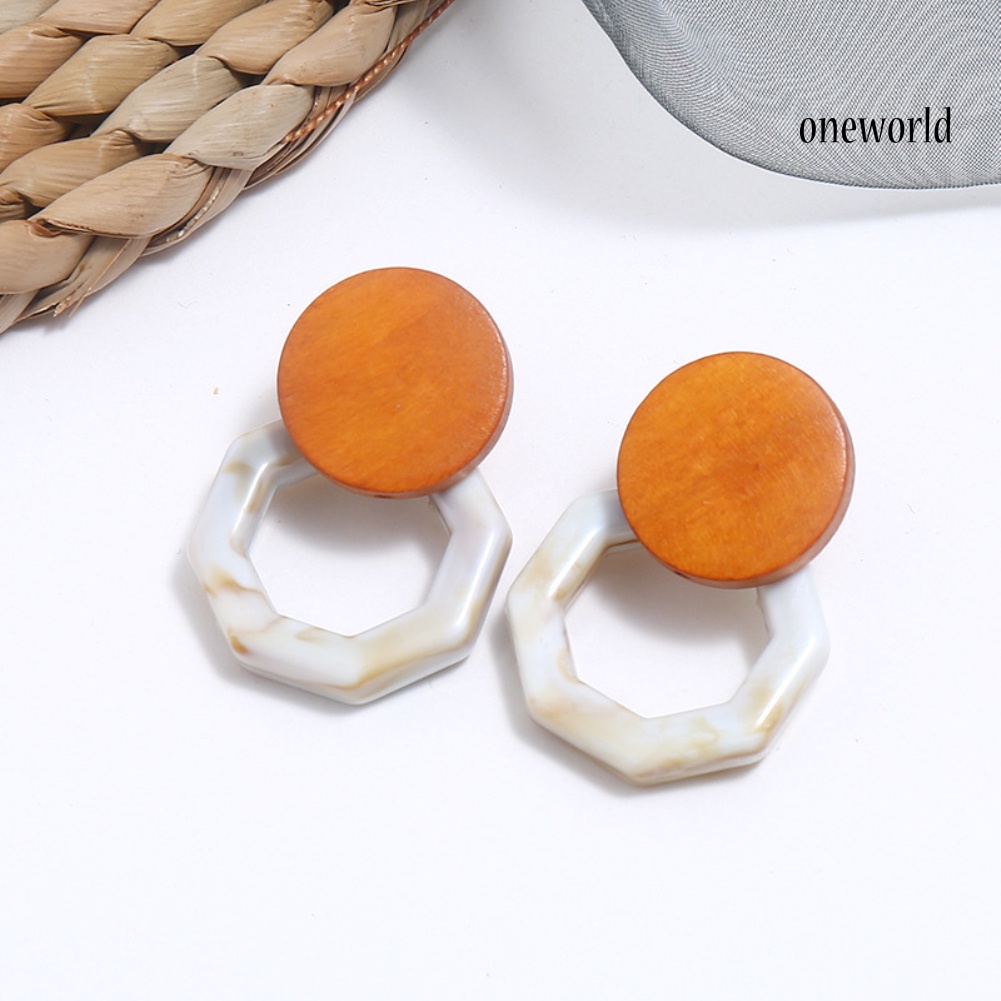 OW# Fashion Women Marble Grain Resin Octagon Dangle Ear Stud Earrings Jewelry Gift