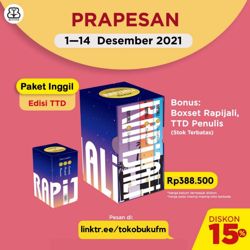 PAKET INGGIL EDISI TTD RAPIJALI + BOXSET - Dee Lestari - Bentang Pustaka [Bundling]
