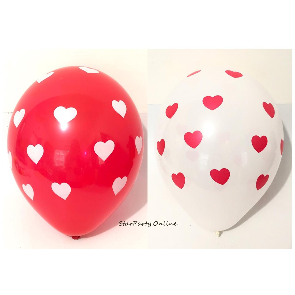 Balon Print Motif Hati Per 10pcs /Balon Print Polkadot Hati /Balon Print