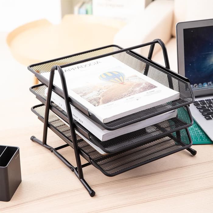 DELI File Tray File Basket Tray Document 3 Tingkat - Black