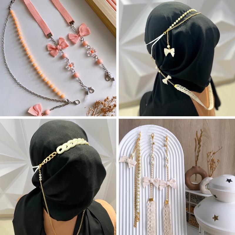 Strap Masker + Konektor Masker Tali masker Hijab Kalung Kacamata 3in1 Chain Rantai Emas