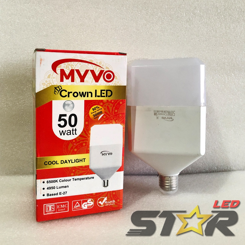 MYVO Crown LED 50W Lampu Bohlam Kotak Desain Unik Murah Hemat Energi Irit Listrik Super Terang 50 WATT Star