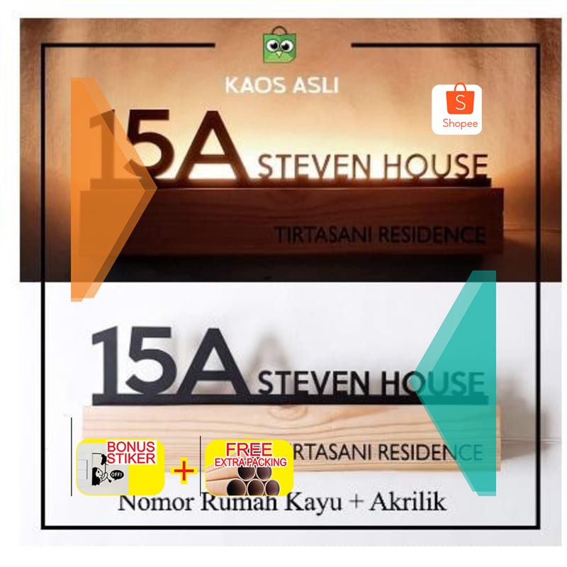 Murah Custom Nomor Rumah Kayu Pinus panjang 45cm Elegan