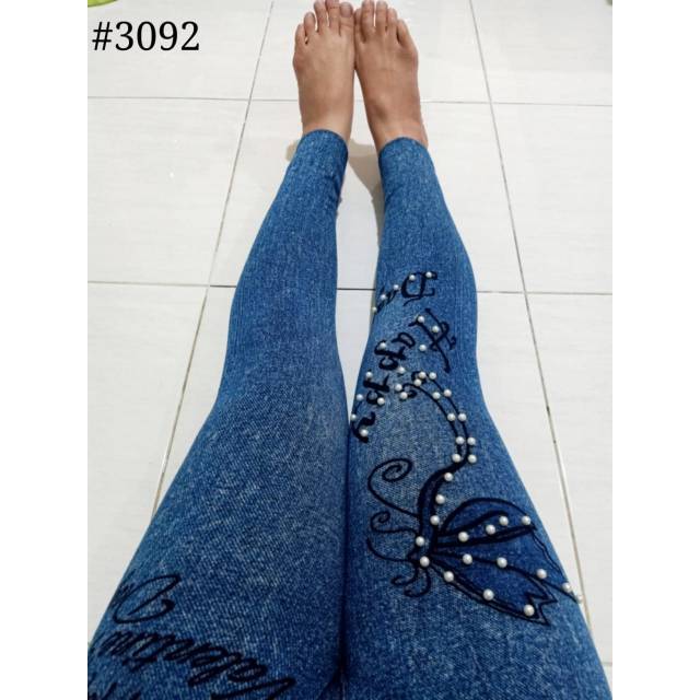  CELANA  LEGGING JEANS  WANITA HAPPY BIRU  3092 SOFT IMPORT 