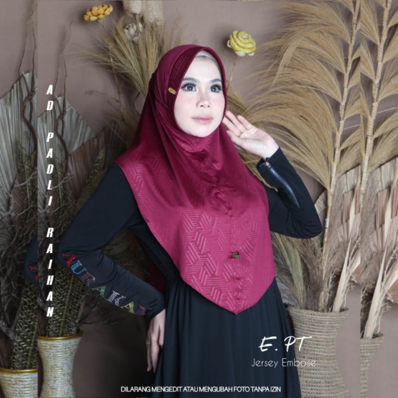 Jilbab padli bergo ped antem tali tambang oval jersey embos