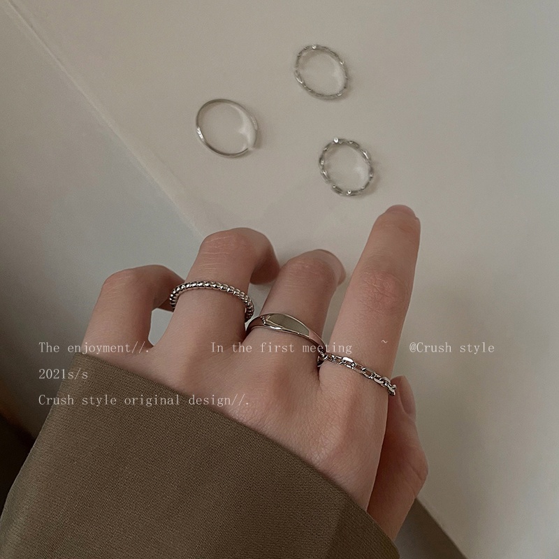 6pcs / Set Cincin Silver Simple Untuk Wanita