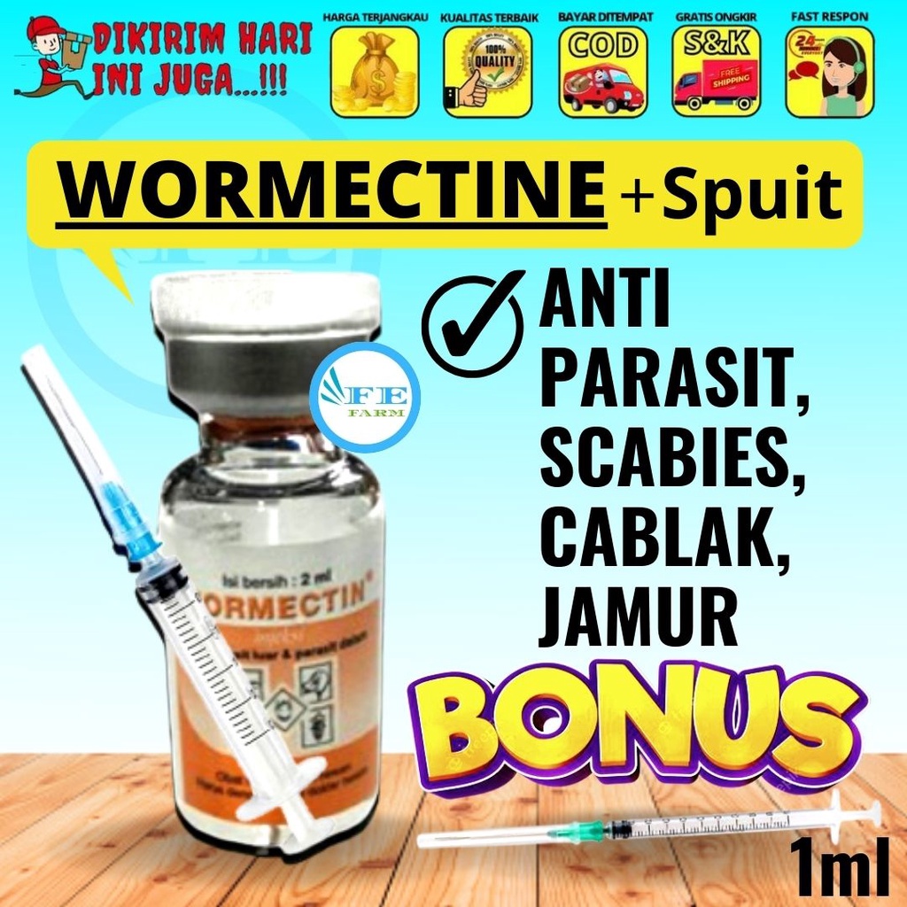 WORMECTIN 2ML - Obat Hewan Anti Jamur Cacing Parasit Kucing Anjing FEFARM