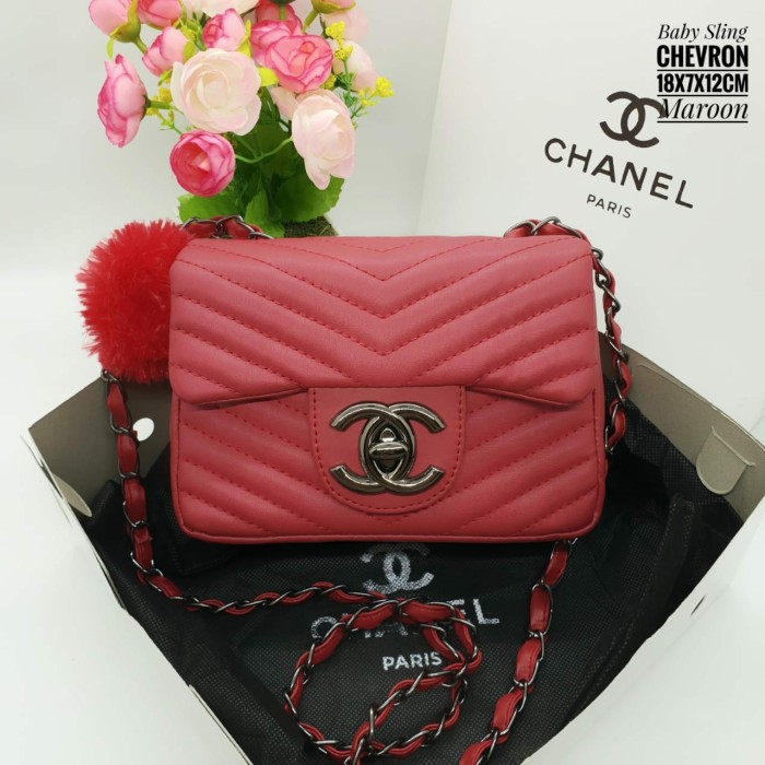 Terbaru Tas wanita Chanel baby sling chevron/sling bang/