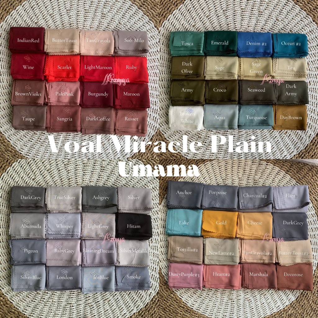 Jilbab Segiempat Voal Miracle Plain LC Umama Part 2 - Ready 100+ Warna Pastel BORDIR BESI METAL LOGO