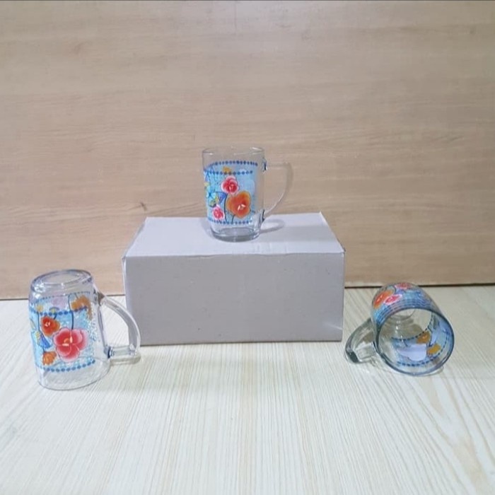 Gelas Es Gendut Motif Bunga - Gelas es kaca motif gambar bunga