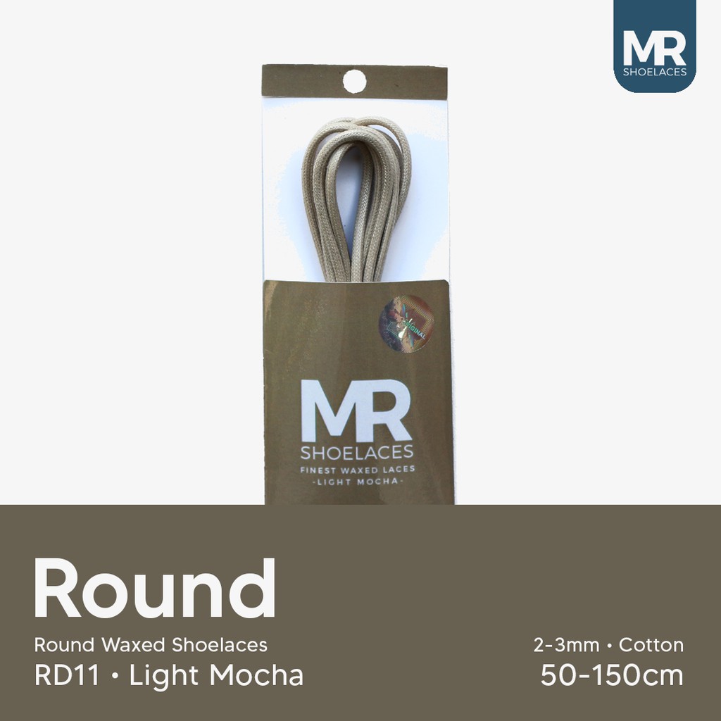 MR Shoelaces RD11 Light Mocha (Moka Muda) Tali Sepatu Lilin 2-3mm Bulat Round 50cm 60cm 70cm 80cm 90cm 100cm 120cm 150cm (Waxed Laces) - Premium Shoelace Mocca