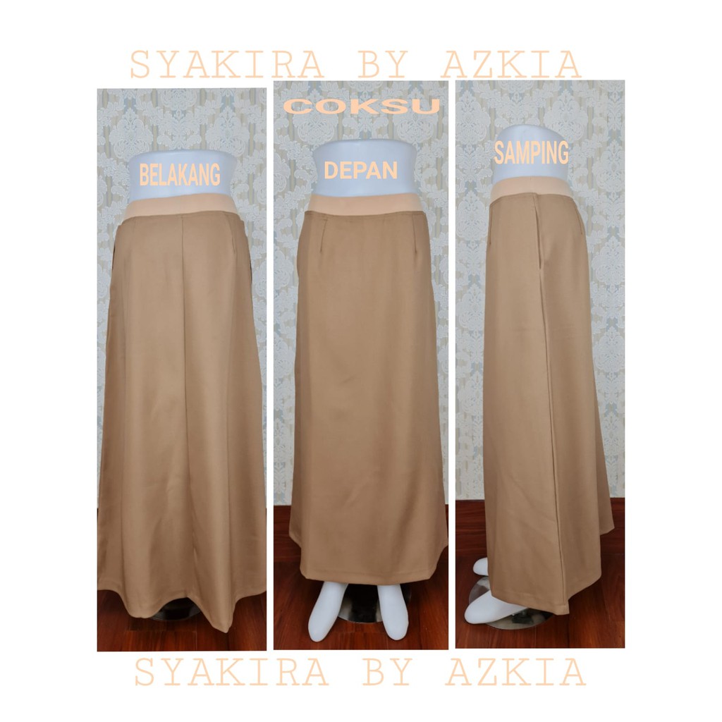 Rok Kerja Model A Full Karet warna khaki-cokelat susu-kuning-cokelat tua-dongker-hitam-Rok Wanita-Rok Kantor-Rok Kerja-Rok Kuliah-Rok untuk Formal