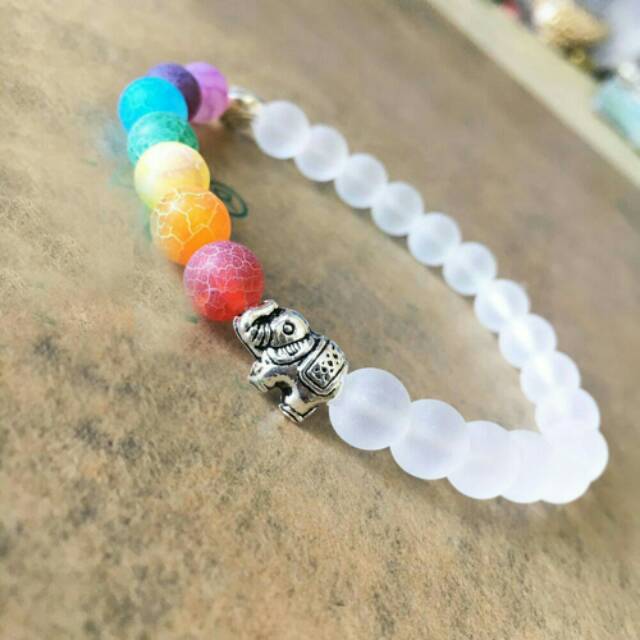 Gelang Keberuntungan 7 Chakra Hias Gajah Silver