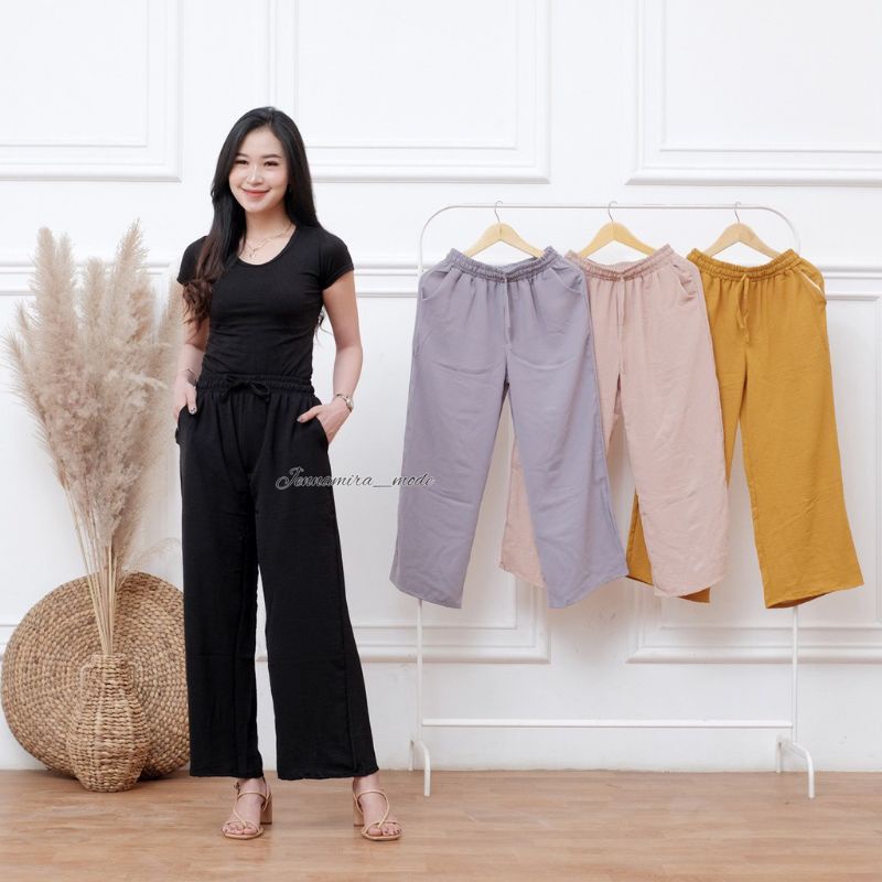 Kulot Crinkle Linen Wanita Premium - Celana Kulot Linen Panjang Wanita - Basic Linen Crinkle Wanita ala Korea