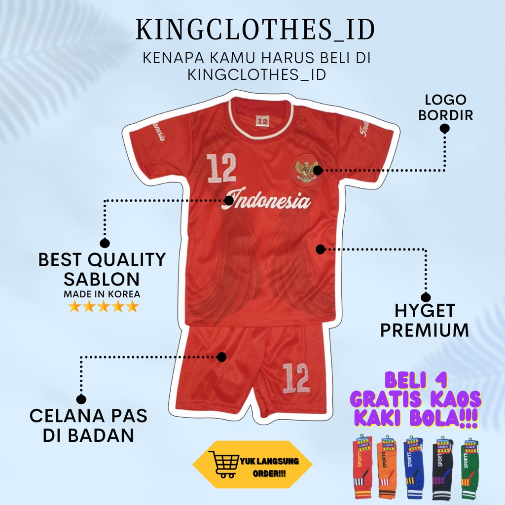 JERSEY BOLA ANAK INDONESIA BEBAS REQUEST NO PUNGGUNG &amp; NAMA