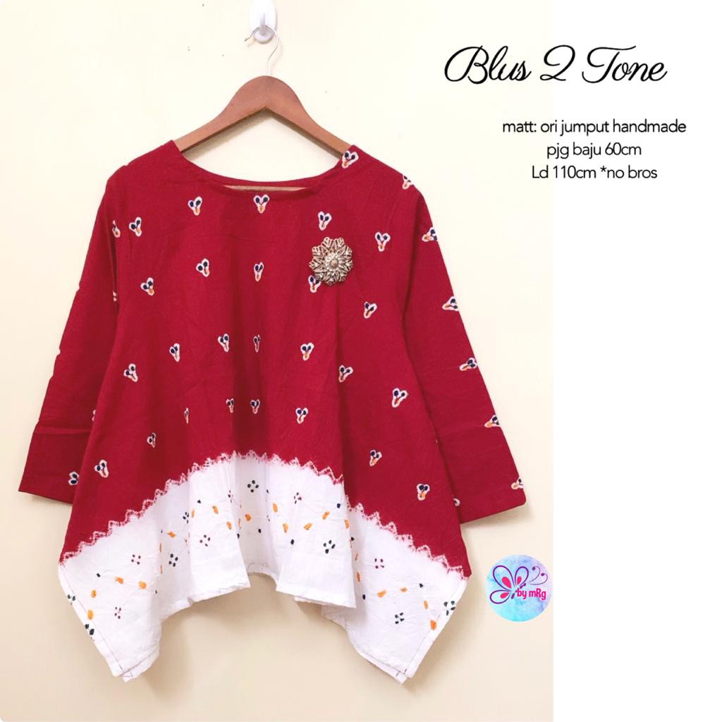 Blus Batik Jumput 2 Tone Merah Putih