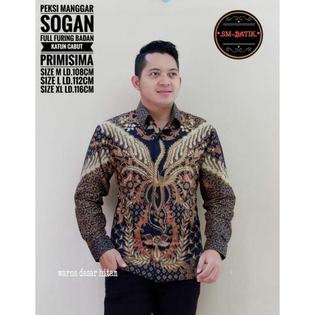 Batik Pria Exclusive Lengan Panjang Terbaru Batik Lapis Furing Warna Hitam PEKSI MANGGAR SOGAN