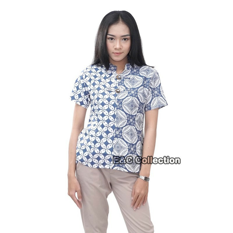 Blouse Batik Wanita Parang Kawung Shanghai Style / Atasan Batik Wanita - S M L Xl Xxl 3l 4l 5l