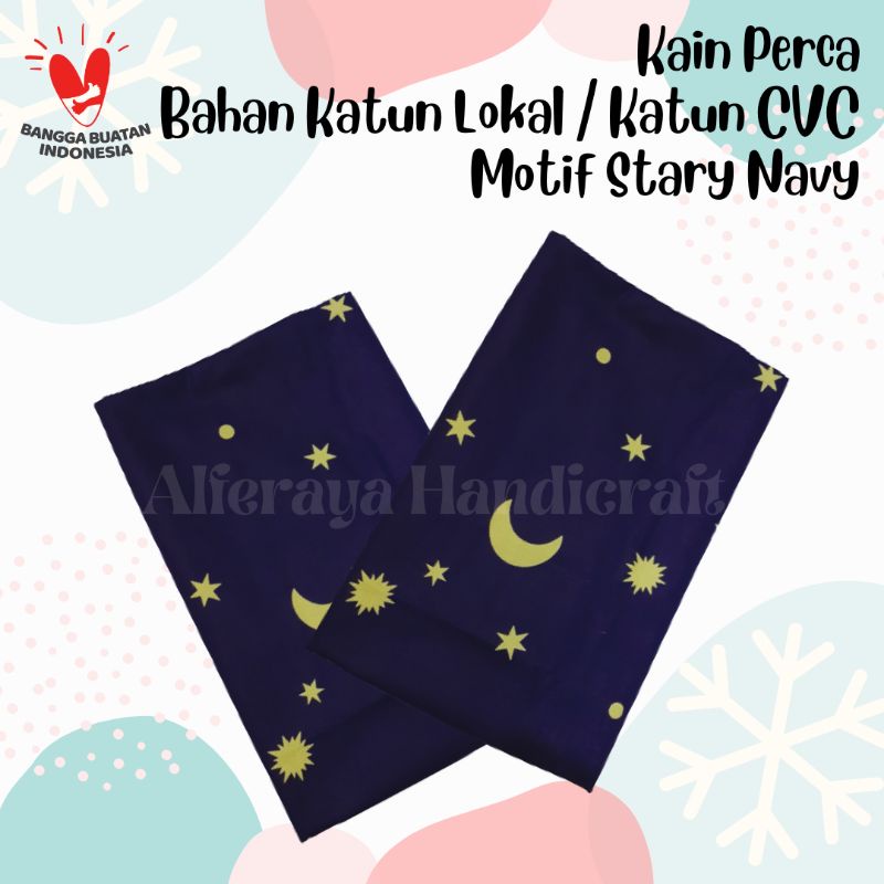 Kain Perca Bahan Katun CVC | Katun Lokal | Motif Stary Navy