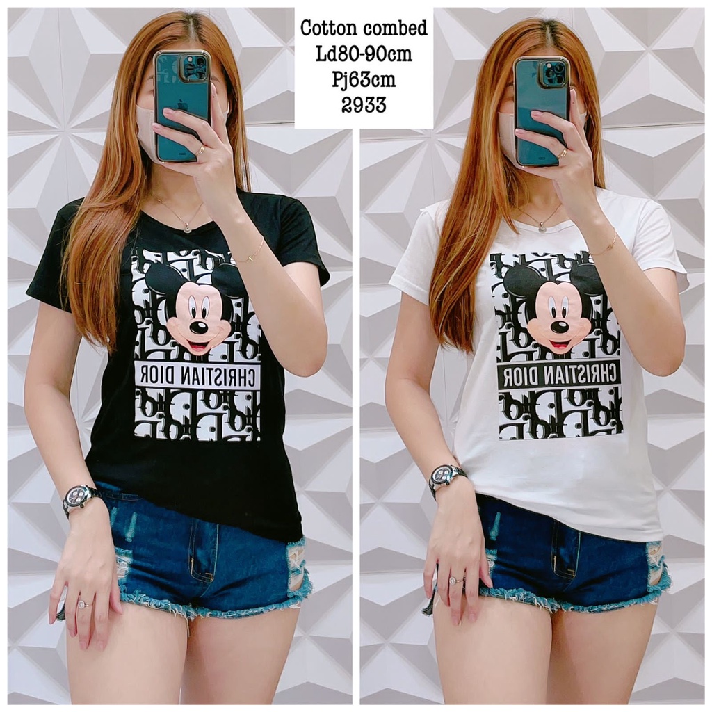 Kaos Mickey Dior 2933 Kerah Bulat Lengan Pendek Wanita