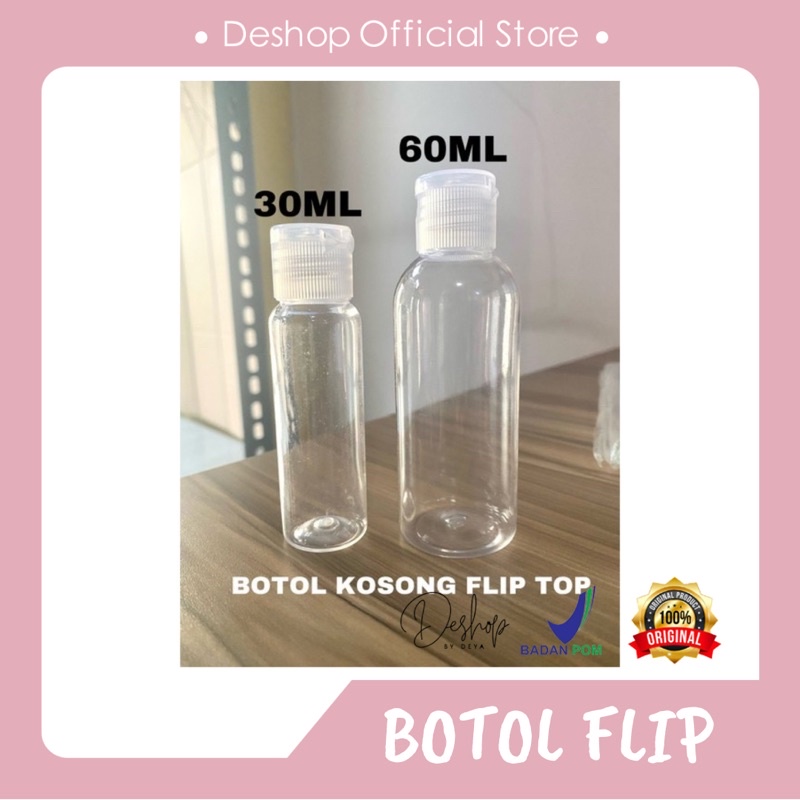 BOTOL PLASTIK TRANSPARAN FLIPTOP 30ml dan 60ml (TUTUP FLIPTOP RANDOM)