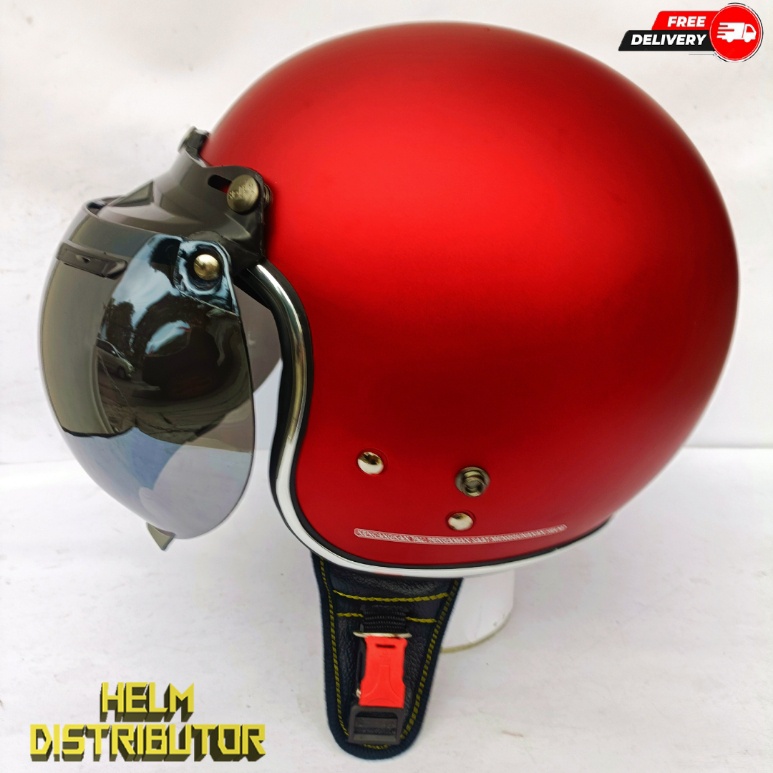 HELM BOGO RETRO KUALITAS PREMIUM LIS CHROME KACA CEMBUNG FULL LEHER SNI DEWASA PRIA WANITA (COD)