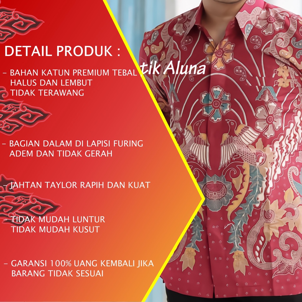 KEMEJA BATIK PRIA PREMIUM LENGAN PANJANG REGULAR BATIK ALUNA PCW 068