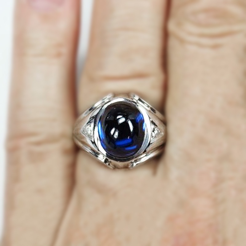 Lkyou Cincin Batu Sapphire Biru Zircon Gaya Eropa Untuk Pria