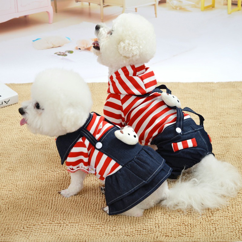 Pet Clothes Couple Motif Garis Keren Untuk Kucing Dan Anjing