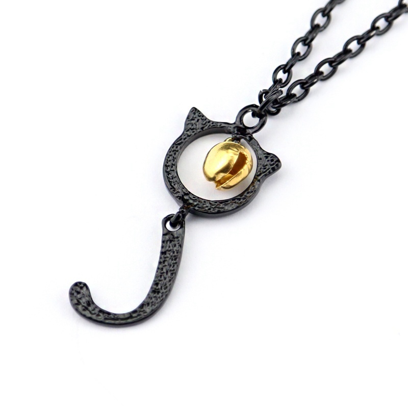 Women's Fashion Orange Fish Hook with Black Cat Bell Pendant Necklace Jewelry/ Anniversary Gift (Readystock)