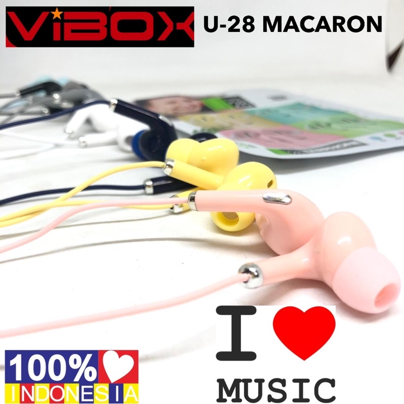 HANDSFREE VIBOX U28 New macaron earphone pure bass u-28