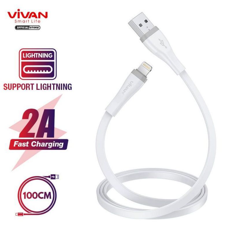 Kabel Data Lightning SL(30/100/200CM)VIVAN  Fast Charging 2A Flat Design Garansi Resmi 1tahun