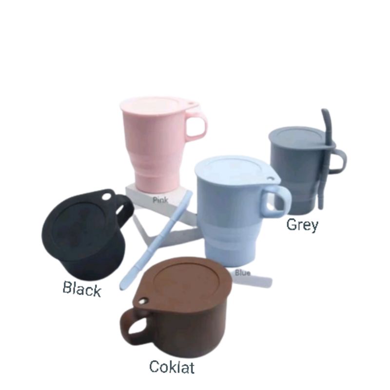 Gelas lipat minum silikon - Gelas minum sillicon lipat Free Sedotan anti panas - gelas lipat - gelas