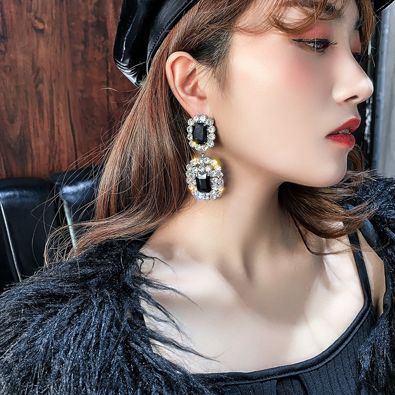 Anting Tusuk Gantung Desain Geometri Hias Berlian Gaya Retrokerenkeren Untuk Wanita