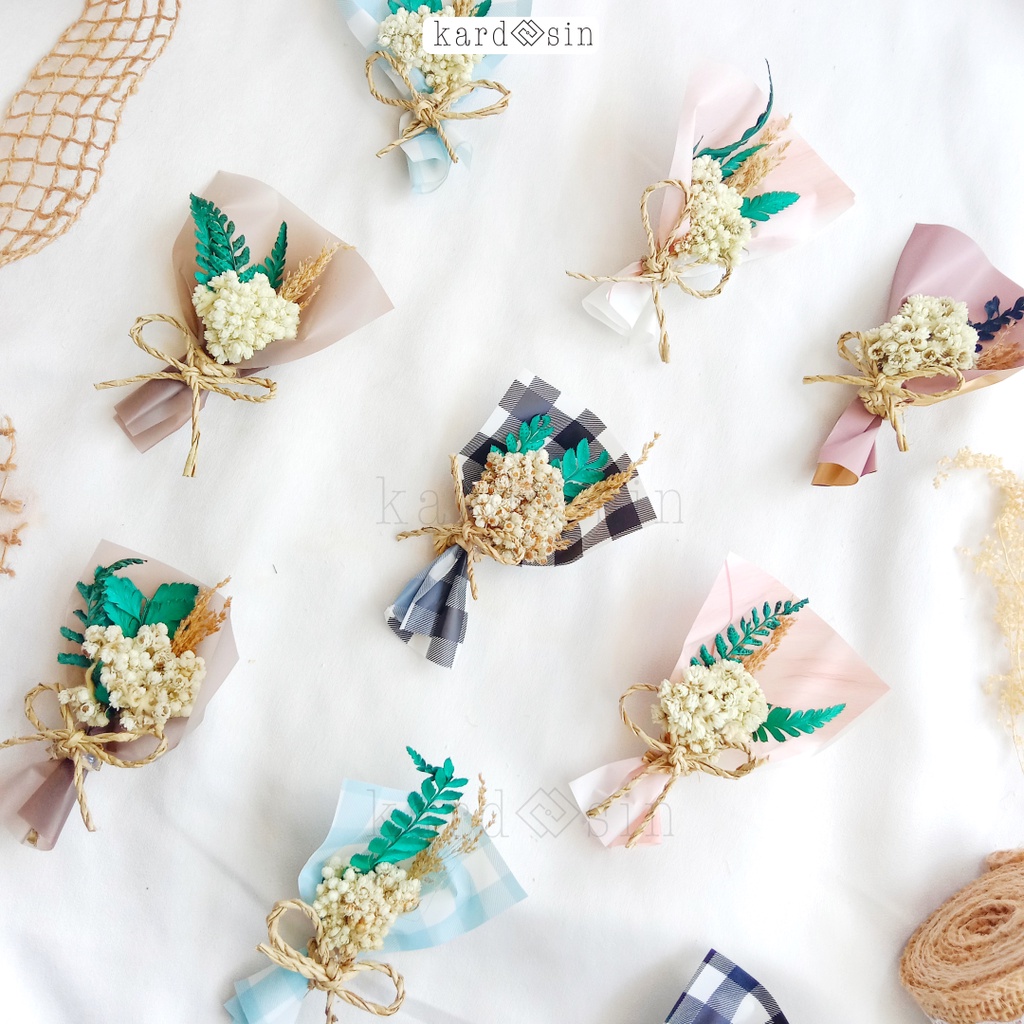 MINI BOUQUET BUKET BUCKET KECIL BUNGA RANGKAI KERING DRIED FLOWER FLORAL EDELWEIS RUSTIC AESTHETIC H