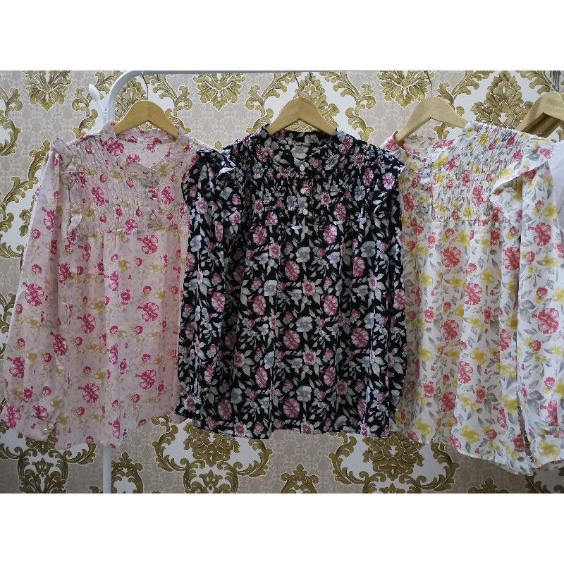 JF1017 Blouse kancing smoke ruffle import